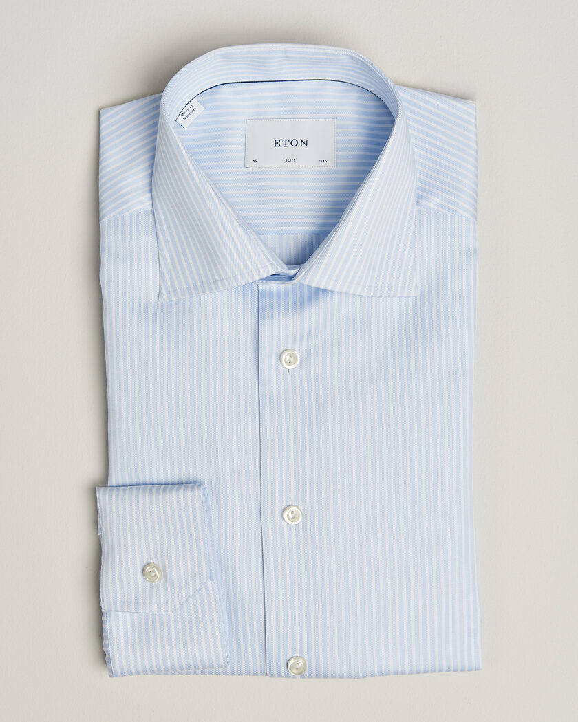 Eton Slim Fit Signature Twill Striped Shirt Light Blue – Blauw