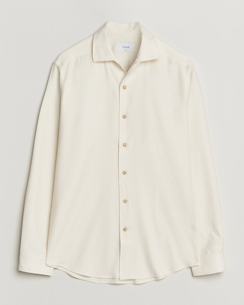 Eton Casual Fit One Piece Collar Flannel Shirt Off White – Wit