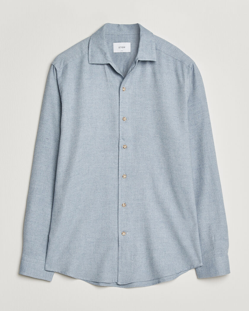 Eton Casual Fit One Piece Collar Flannel Shirt Light Blue – Blauw