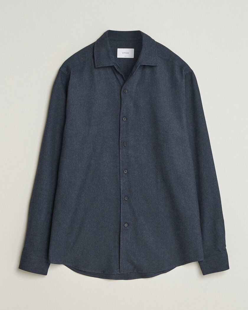 Eton Casual Fit One Piece Collar Flannel Shirt Navy Blue – Blauw