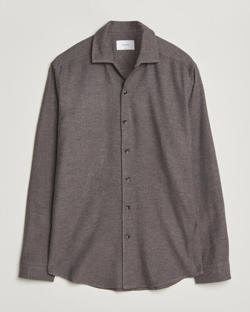 Eton Casual Fit One Piece Collar Flannel Shirt Dark Brown – Bruin