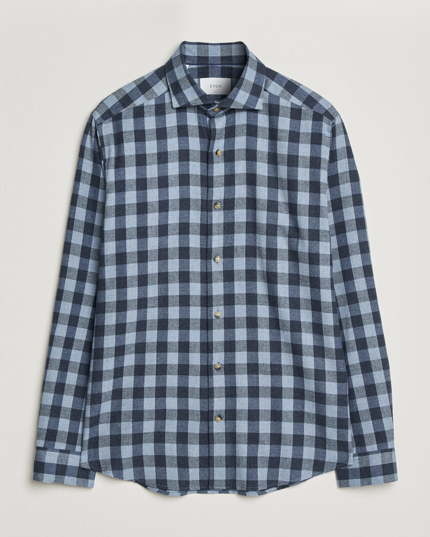 Eton Casual Fit Checked Flannel Shirt Mid Blue – Blauw