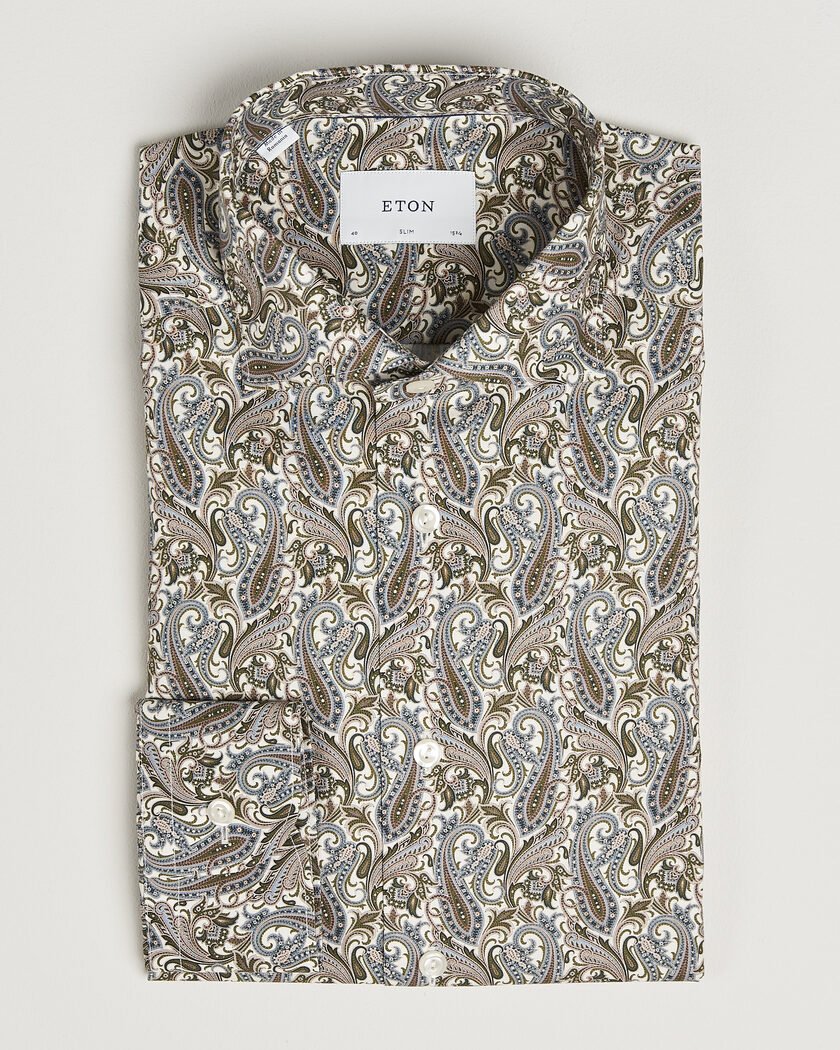 Eton Slim Fit Signature Twill Printed Shirt Green Multi – Meerkleurig
