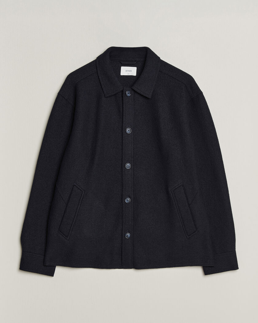 Eton Boiled Wool Shirt Jacket Navy Blue – Blauw