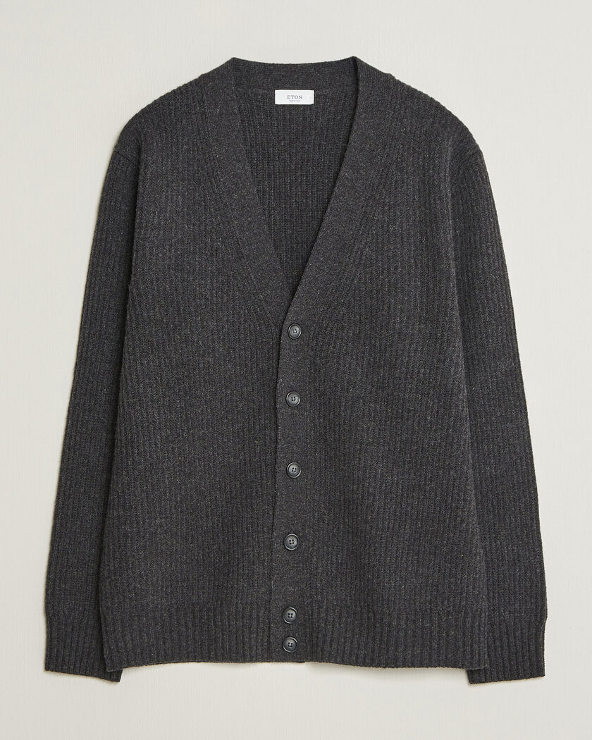 Eton Merino Wool Rib Cardigan Dark Grey – Grijs