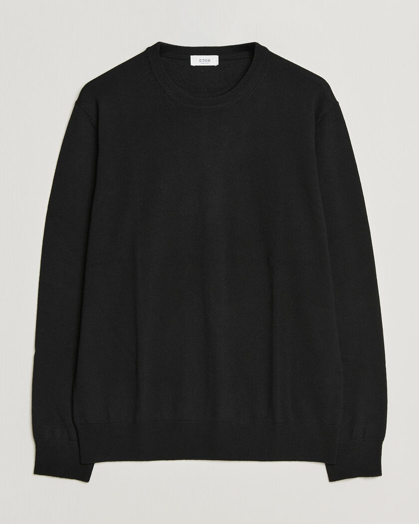 Eton Merino Wool Knitted Crew Neck Black – Zwart