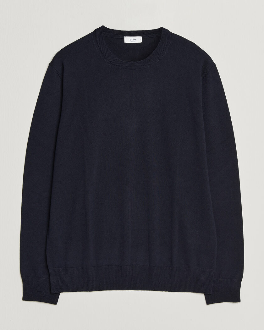 Eton Merino Wool Knitted Crew Neck Navy Blue – Blauw