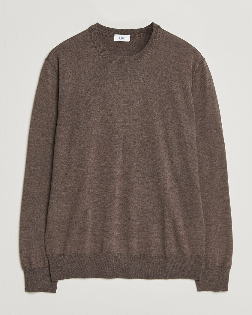 Eton Merino Wool Knitted Crew Neck Dark Brown – Bruin