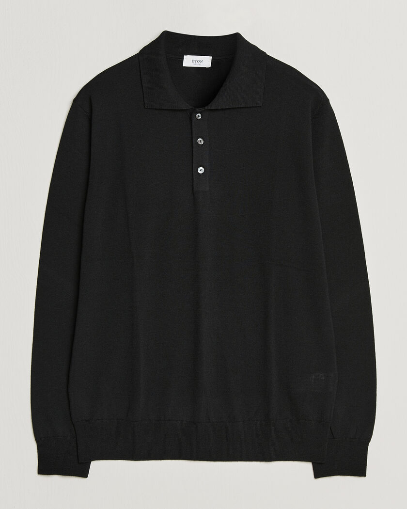 Eton Merino Wool Knitted Polo Black – Zwart
