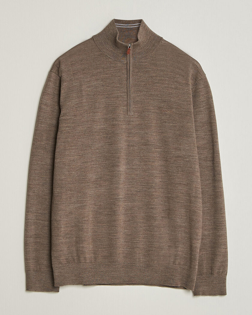 Gant Extrafine Merino Knitted Half Zip Dark Hazelnut Melange – Bruin