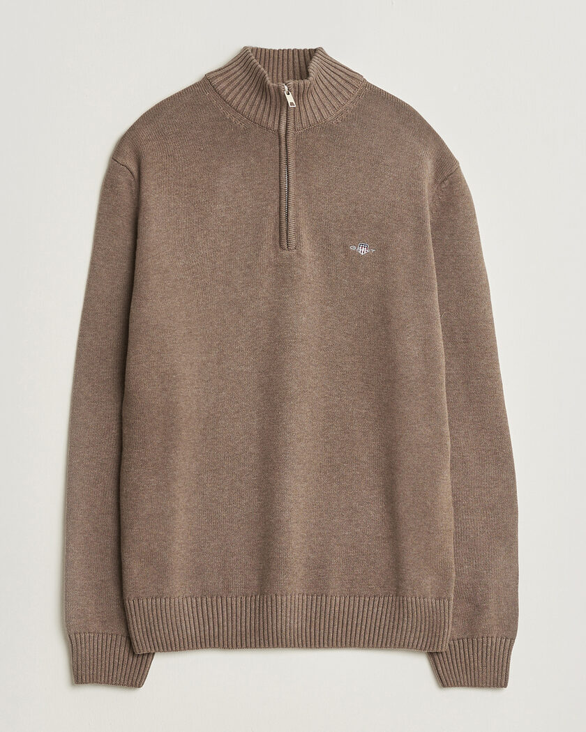 Gant Casual Cotton Knitted Half Zip Dark Hazelnut Melange – Bruin