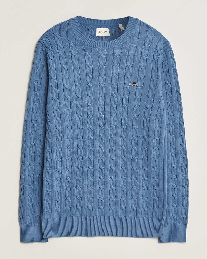 Gant Cotton Cable Crew Neck Blue Horizon – Blauw