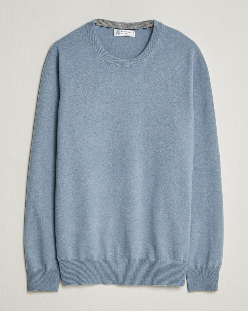 Brunello Cucinelli 2 Ply Cashmere Pullover Denim Blue – Blauw