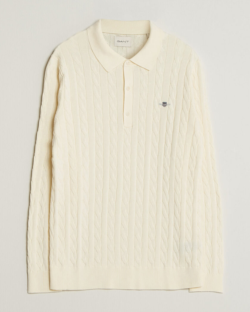Gant Cotton Cable Polo Cream – Wit