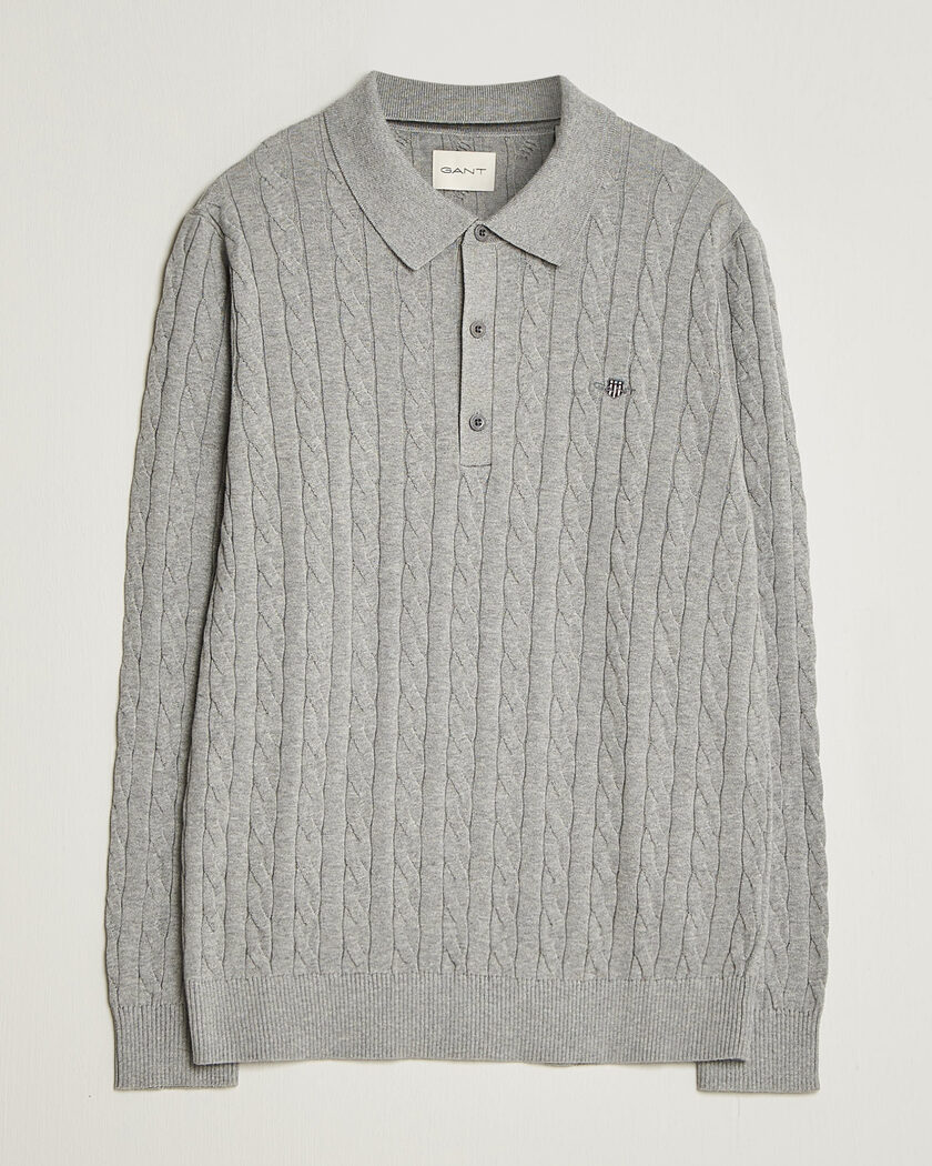 Gant Cotton Cable Polo Grey Melange – Grijs