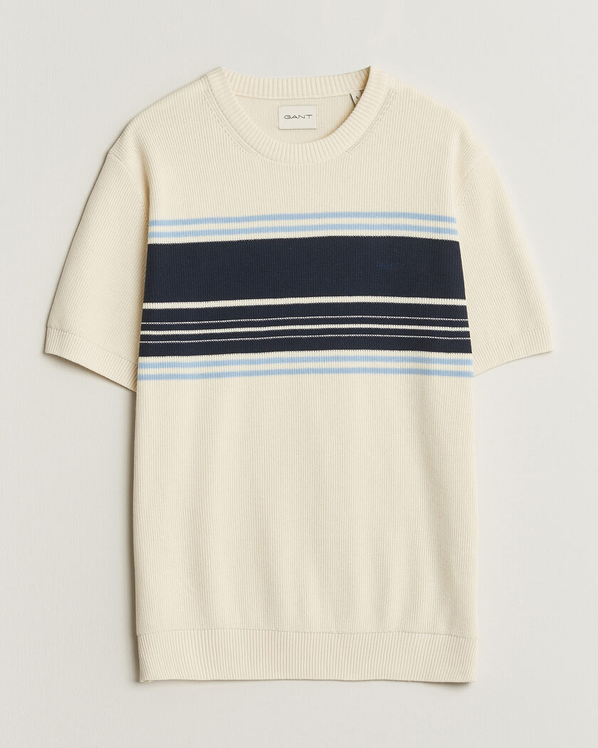 Gant Knitted Striped T-shirt Cream – Wit