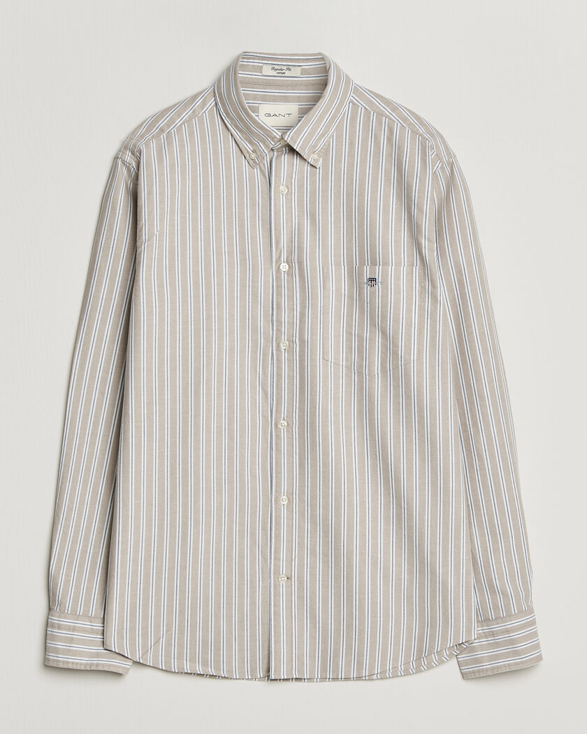 Gant Regular Fit Classic Striped Oxford Shirt  Light Taupe – Beige