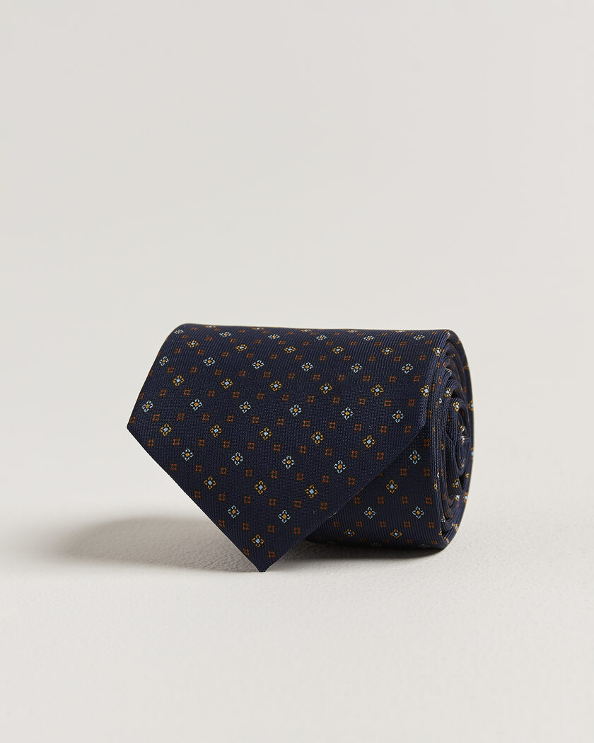 E. Marinella 3-Fold Printed Silk Tie Navy – Blauw