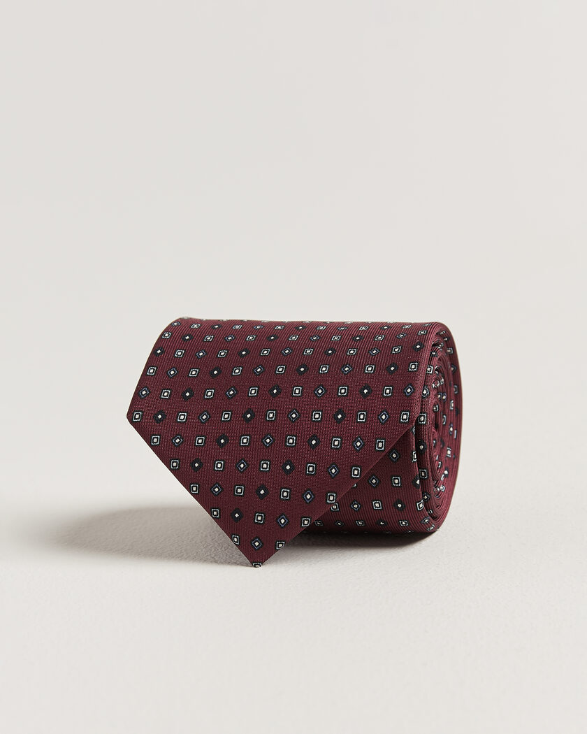 E. Marinella 3-Fold Printed Silk Tie Burgundy – Rood