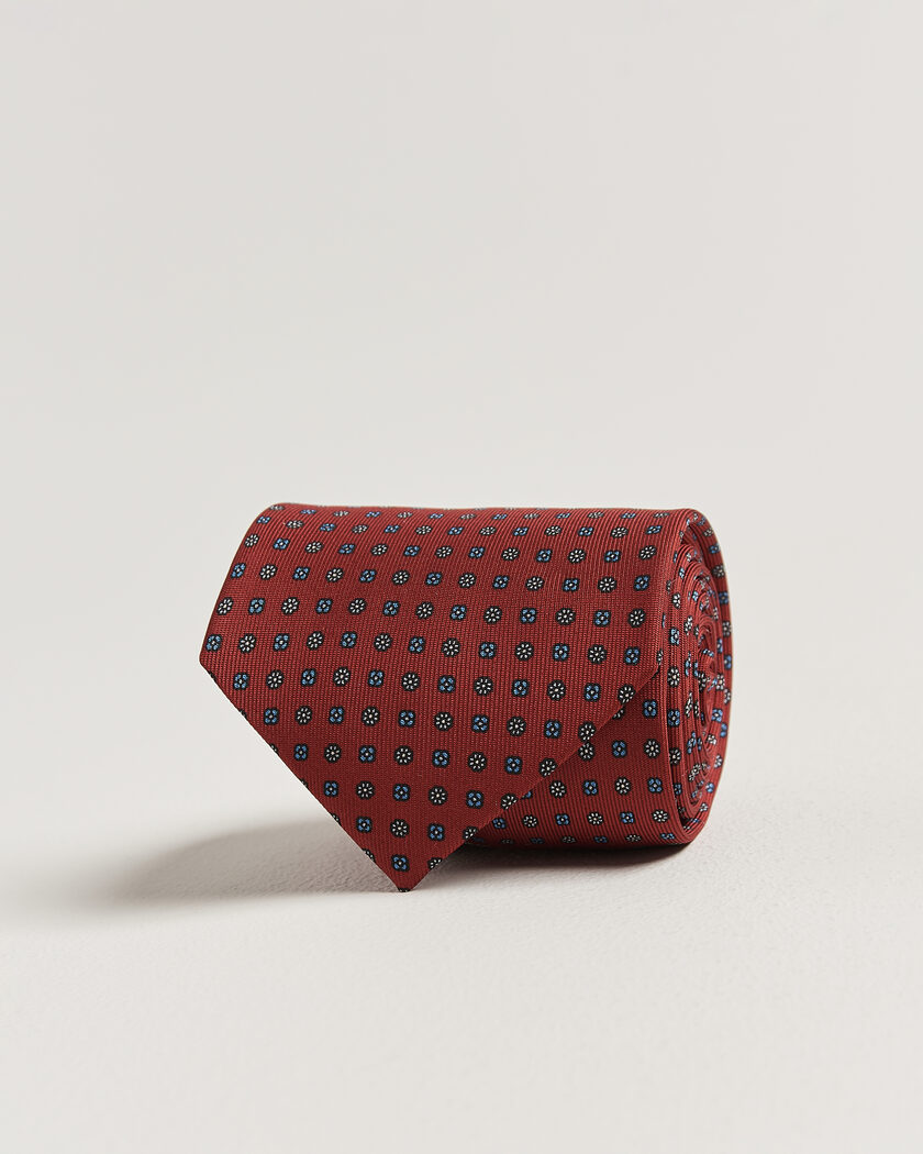 E. Marinella 3-Fold Printed Silk Tie Dark Red – Rood