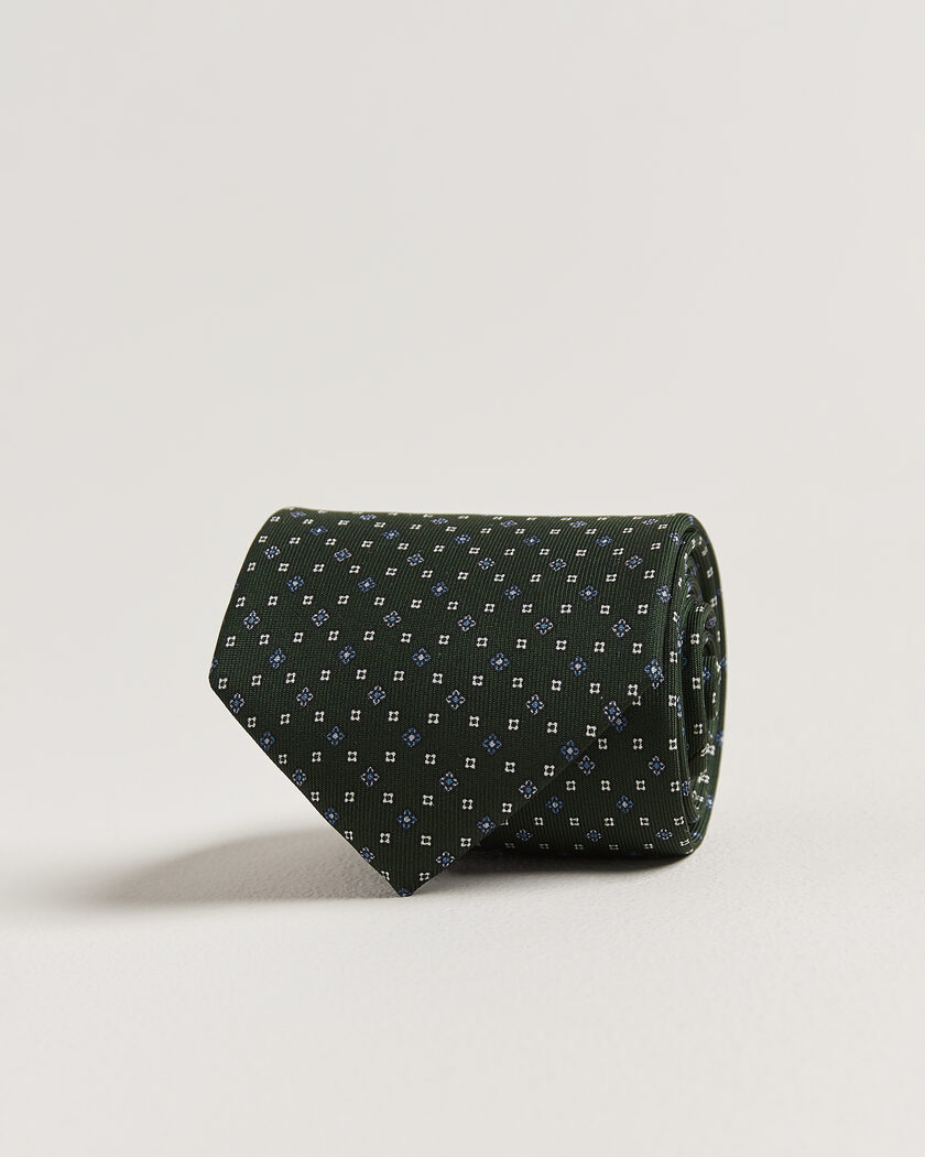 E. Marinella 3-Fold Printed Silk Tie Dark Green – Groen