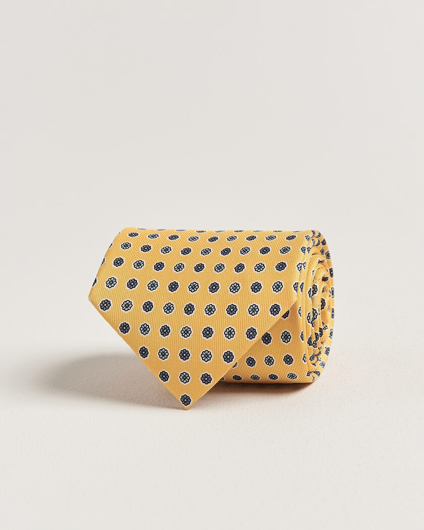 E. Marinella 3-Fold Printed Silk Tie Yellow – Geel