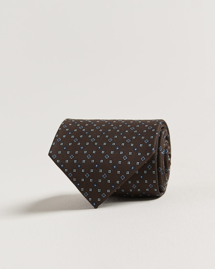 E. Marinella 3-Fold Printed Silk Tie Brown – Bruin