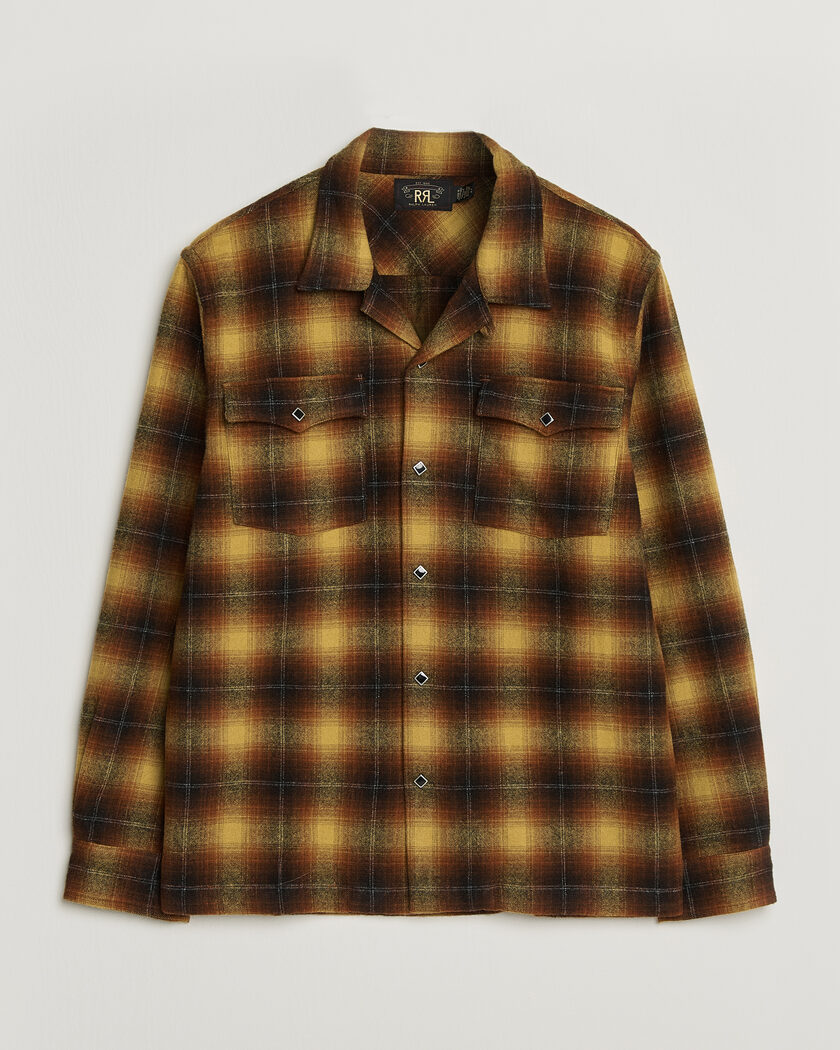 RRL Jesse Plaid Camp Shirt Orange/Yellow – Oranje