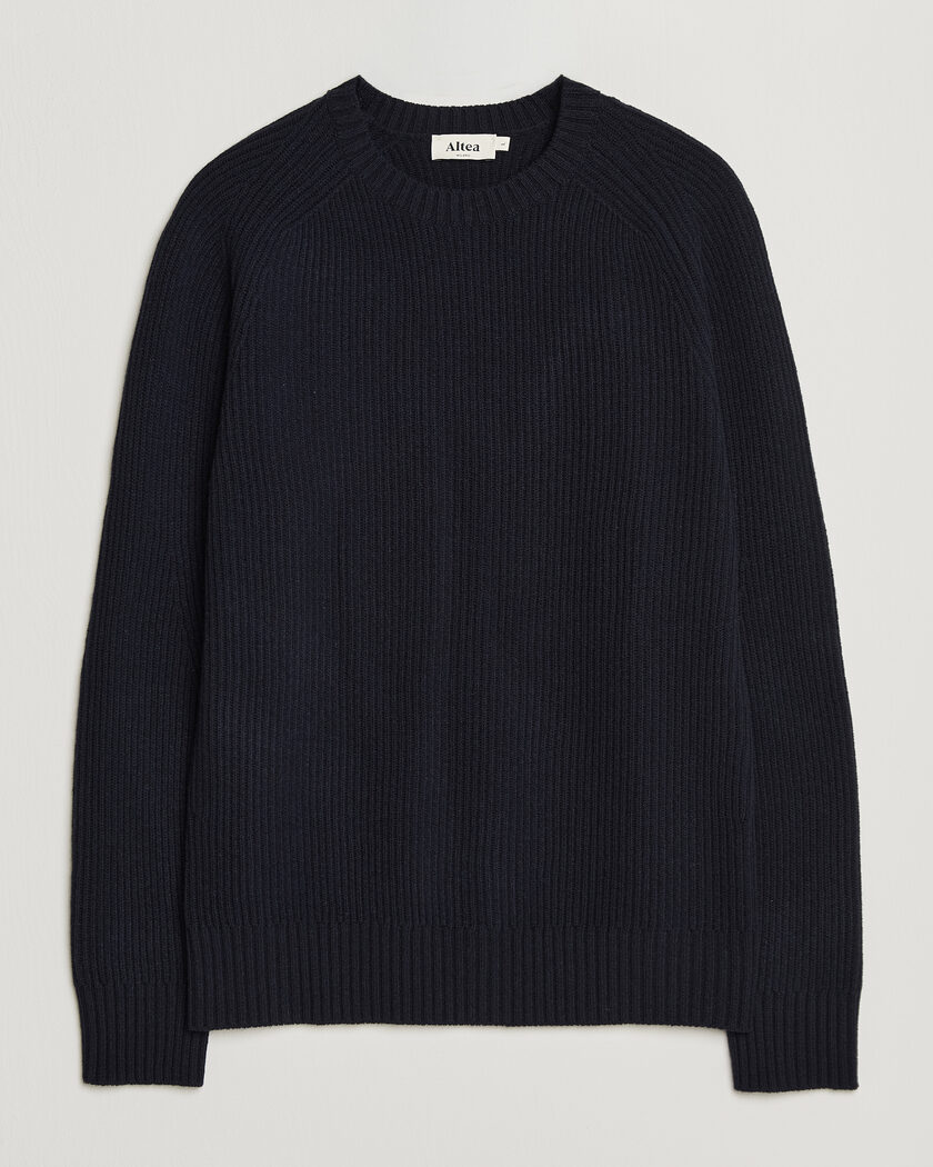 Altea Rib Wool Crew Neck Navy – Blauw