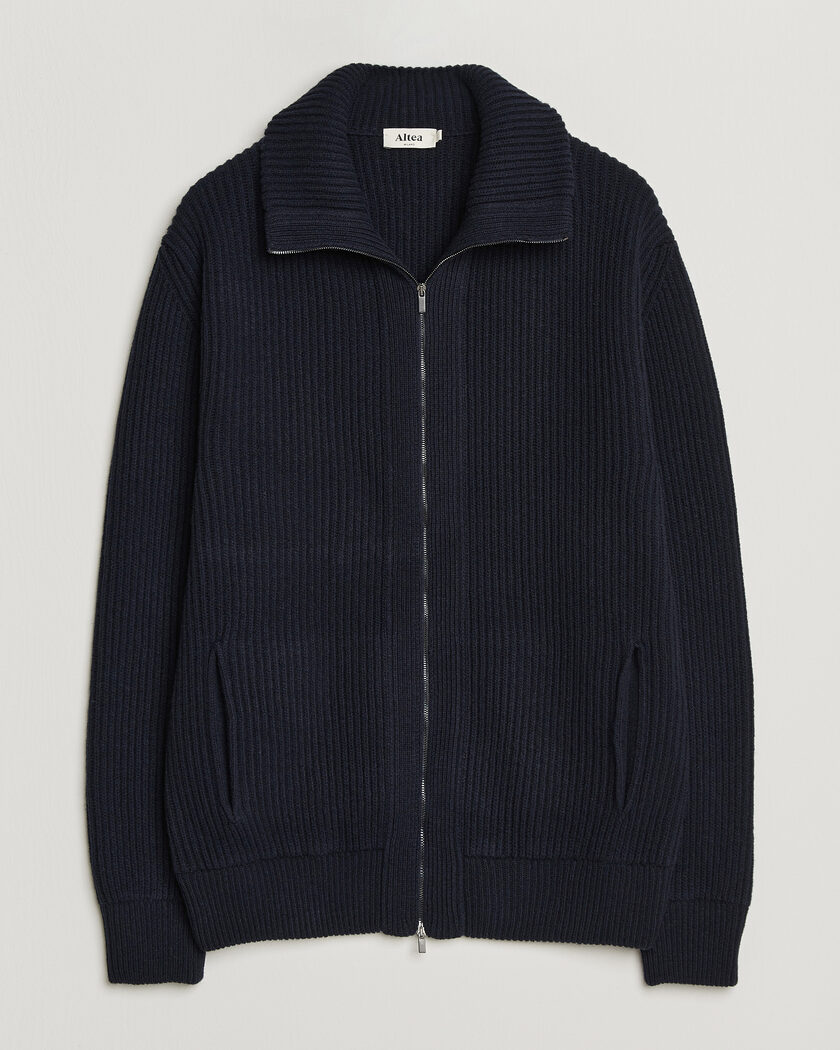 Altea Rib Wool Bomber Cardigan Navy – Blauw
