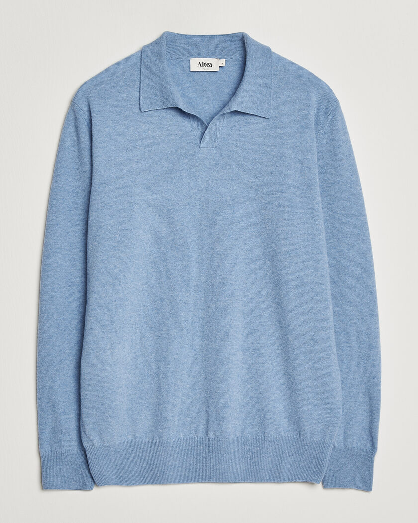 Altea Long Sleeve Knitted Polo Sky Blue – Blauw