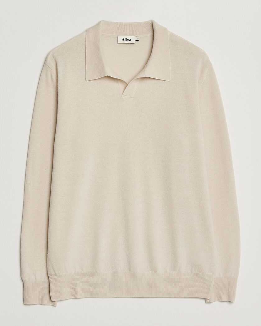 Altea Long Sleeve Knitted Polo Beige – Beige