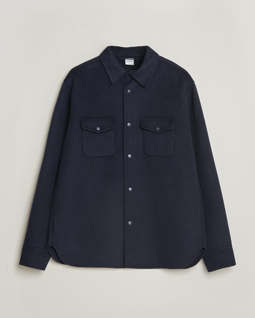 Aspesi Double Wool Shirt Jacket Navy – Blauw