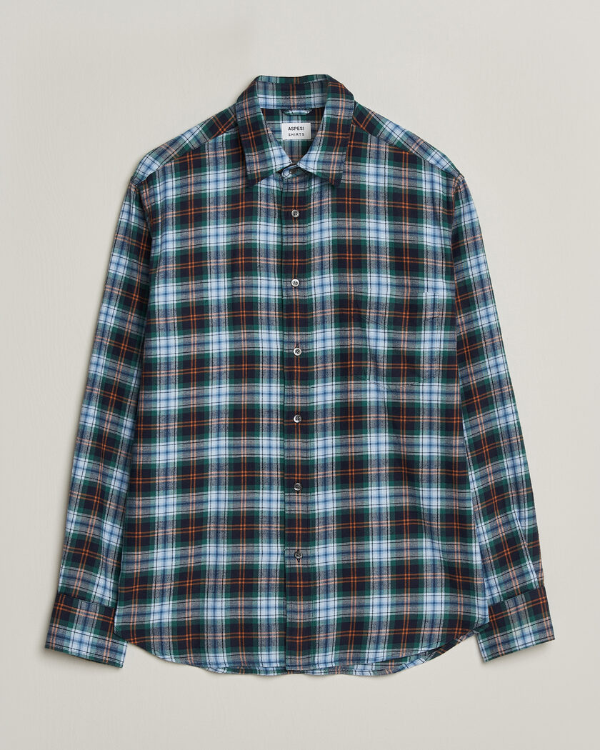 Aspesi Flannel Shirt Blue Check – Blauw