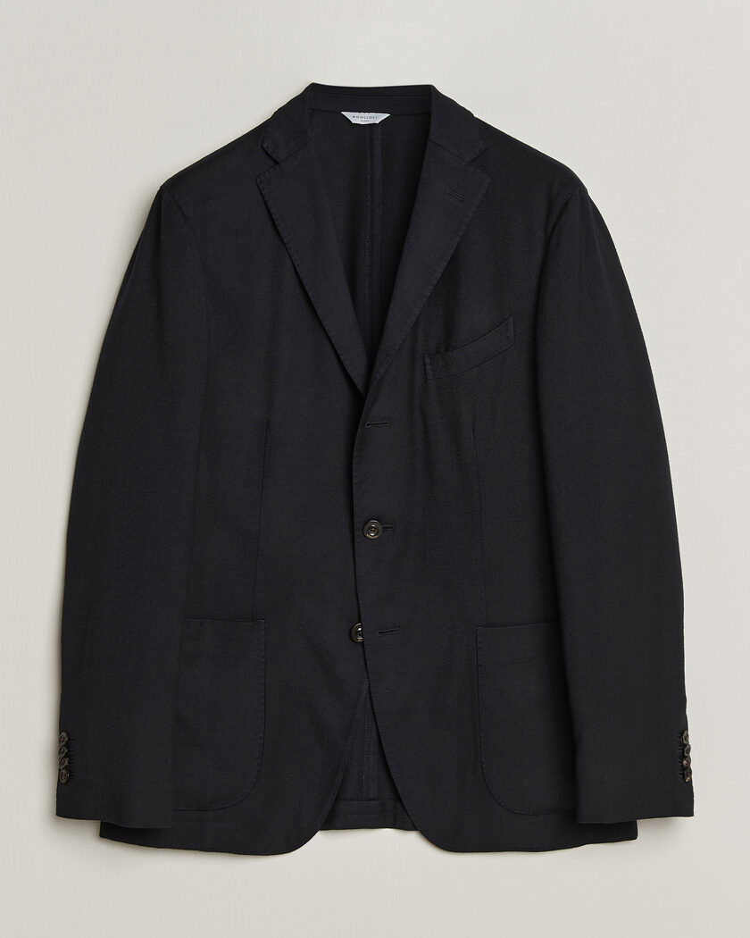 Boglioli K Jacket Soft Touch Flannel Blazer Navy – Blauw