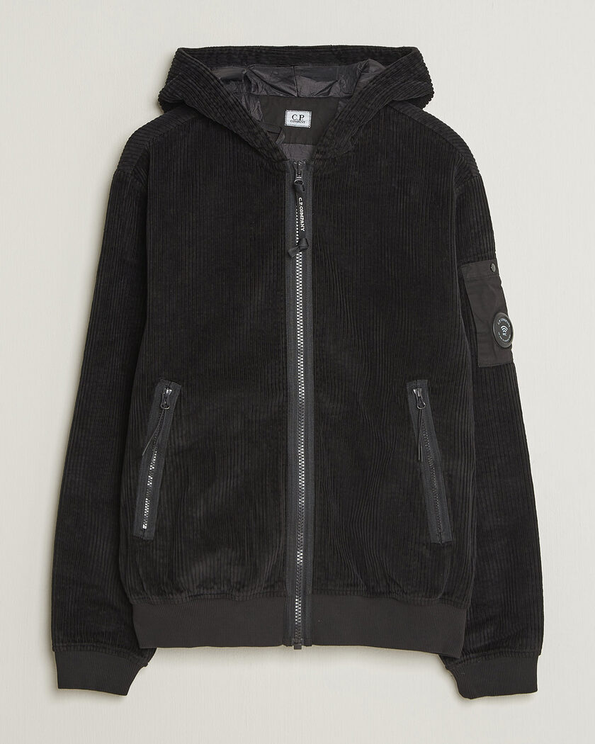 C.P. Company Light Padded Hood Corduroy Jacket Black – Zwart