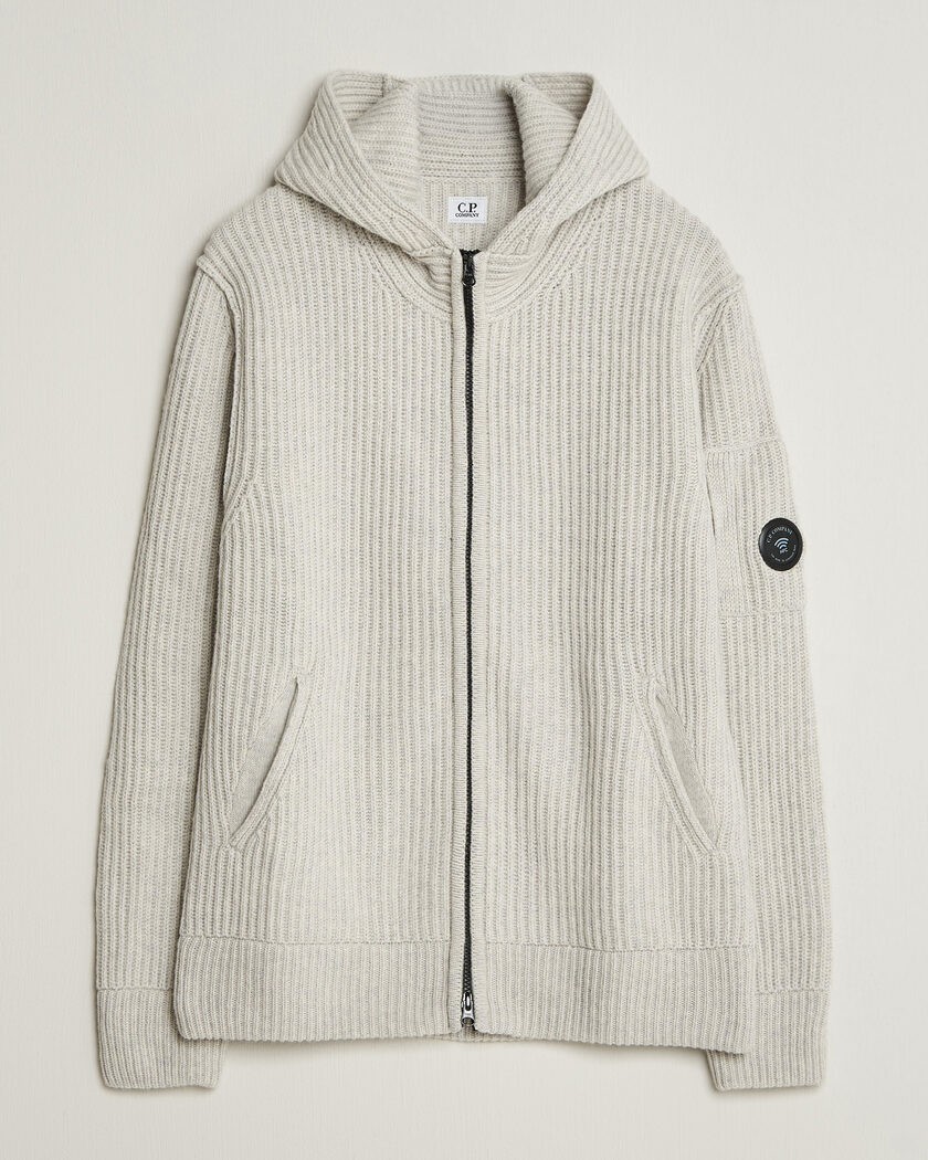 C.P. Company Heavy Lambswool Hood Zip Light Grey – Grijs