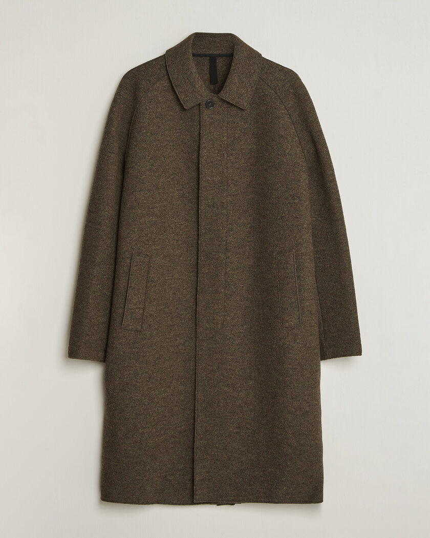 Harris Wharf London Boiled Wool Fly Front Balmacan Coat Brown/Green – Groen