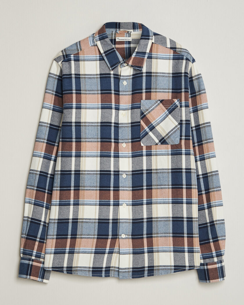 KnowledgeCotton Apparel Regular Fit Check Melange Flannel Shirt Navy – Blauw