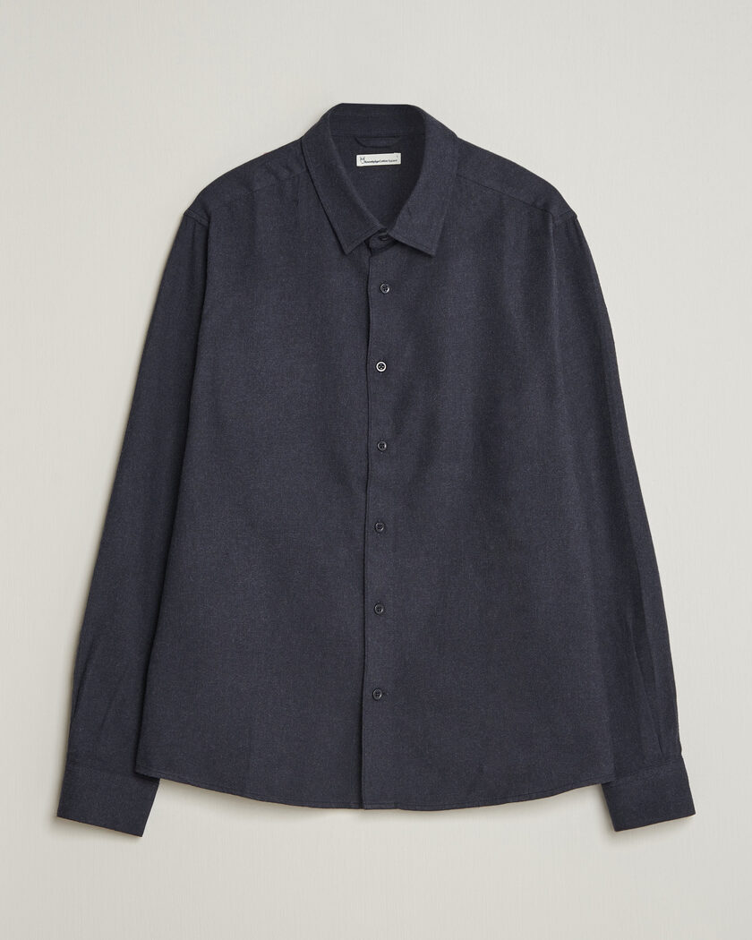 KnowledgeCotton Apparel Regular Fit Melange Flannel Shirt Navy – Blauw