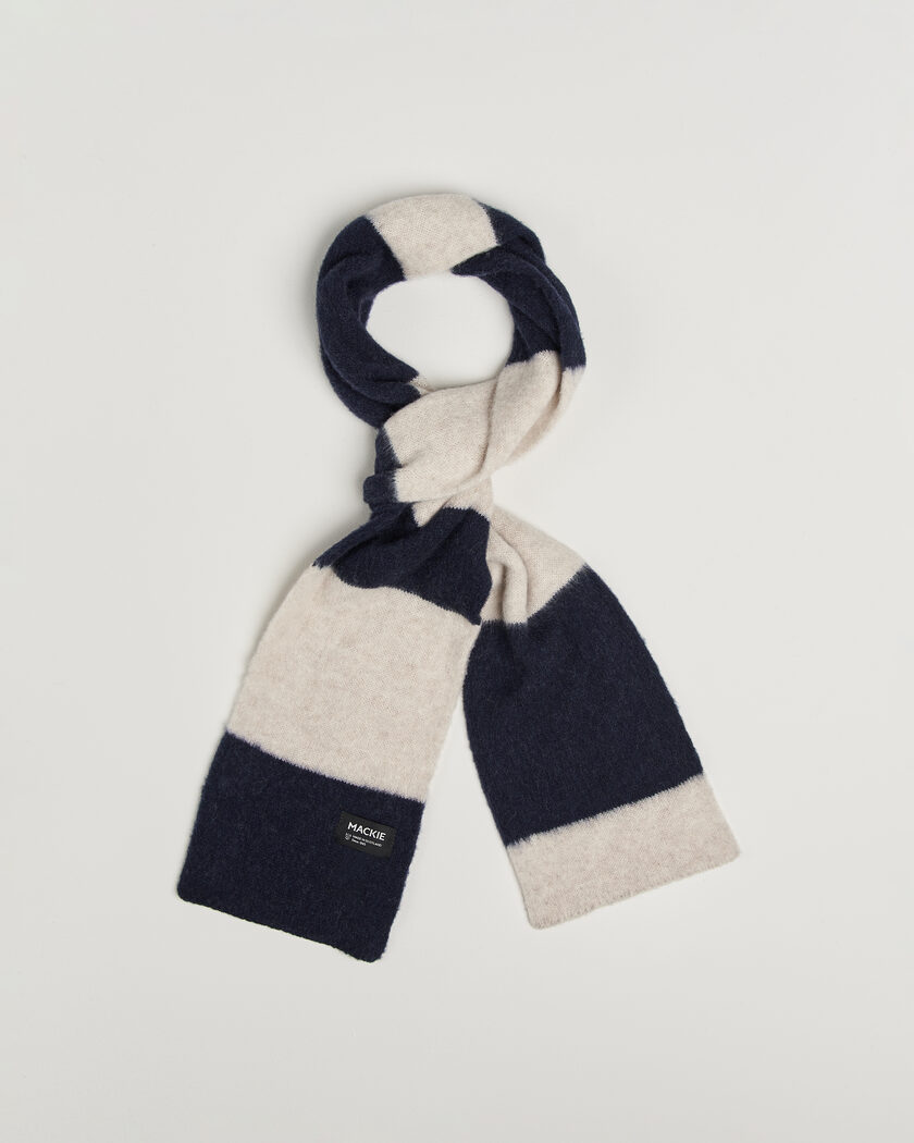 Robert Mackie Rona Ribbed Shaggy Lambswool Scarf White/Blue Mix – Meerkleurig