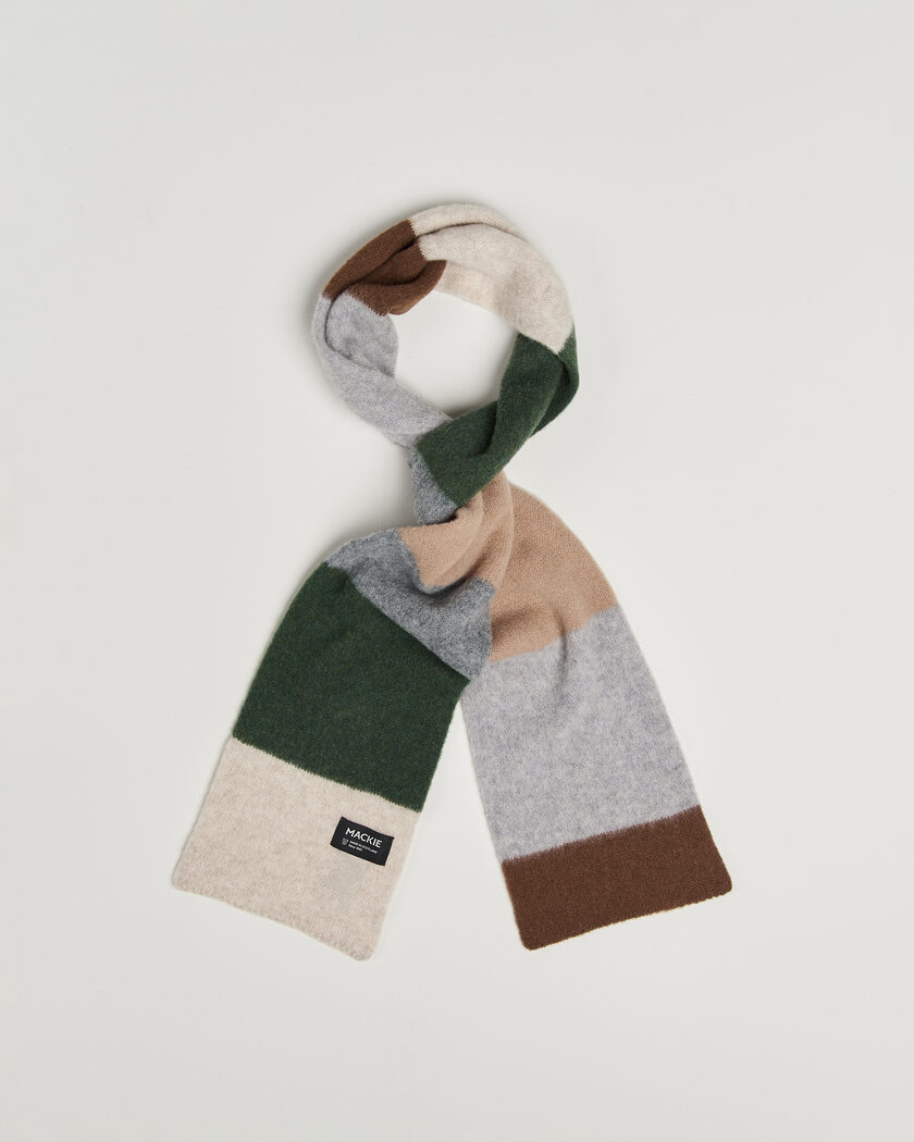 Robert Mackie Rona Ribbed Shaggy Lambswool Scarf Grey/Green/Beige Mix – Meerkleurig