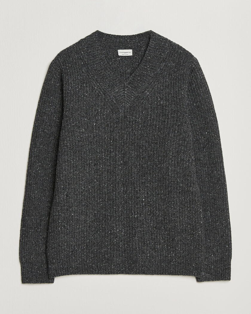 Morgano Fisherman Ribb Donegal Knitted V-Neck Dark Grey – Grijs