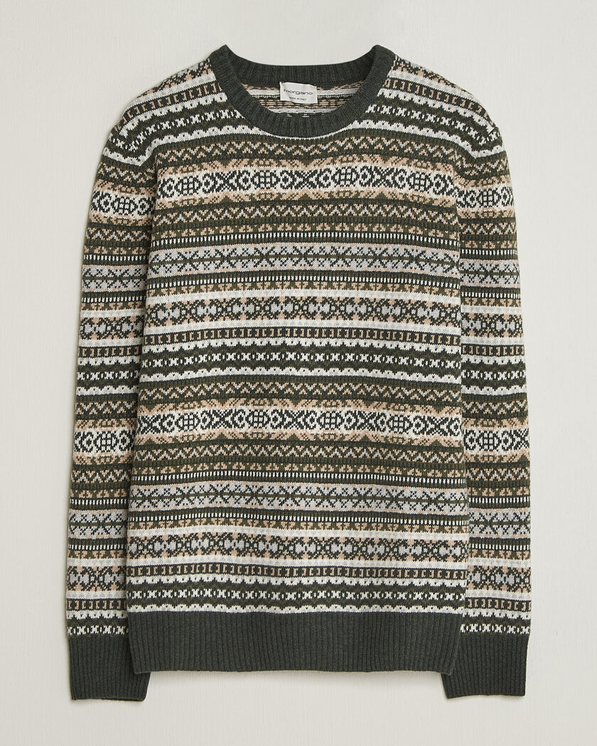 Morgano Wool/Cashmere Fair Isle Knitted Crewneck Green – Groen