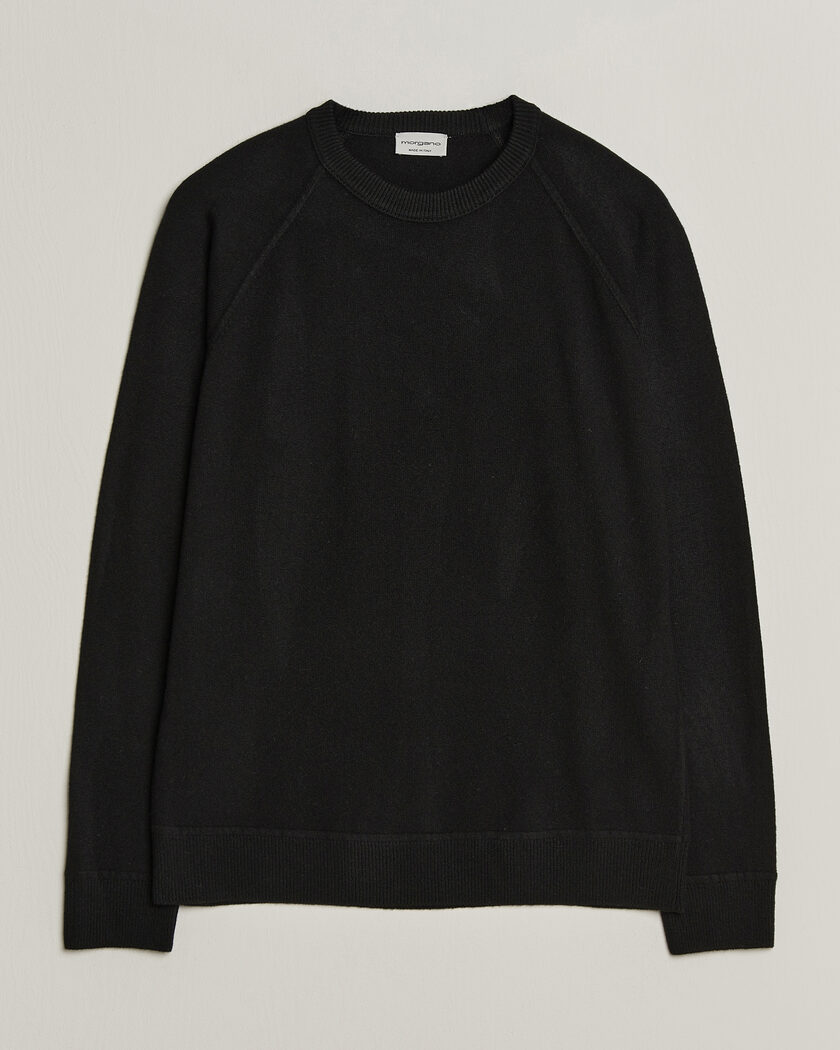 Morgano Wool/Cashmere Raglan Crew Black – Zwart