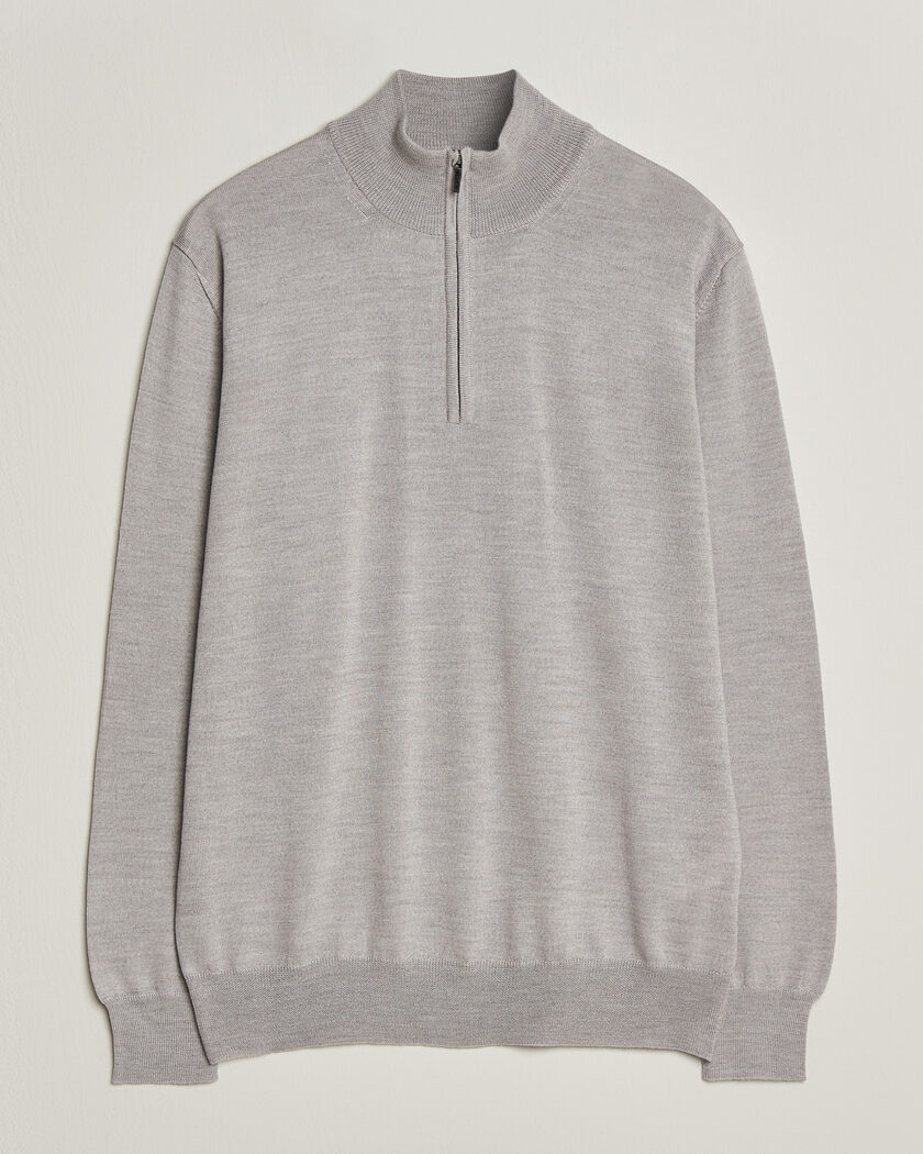Morgano Extra Fine Merino Wool Half-Zip Light Grey – Grijs