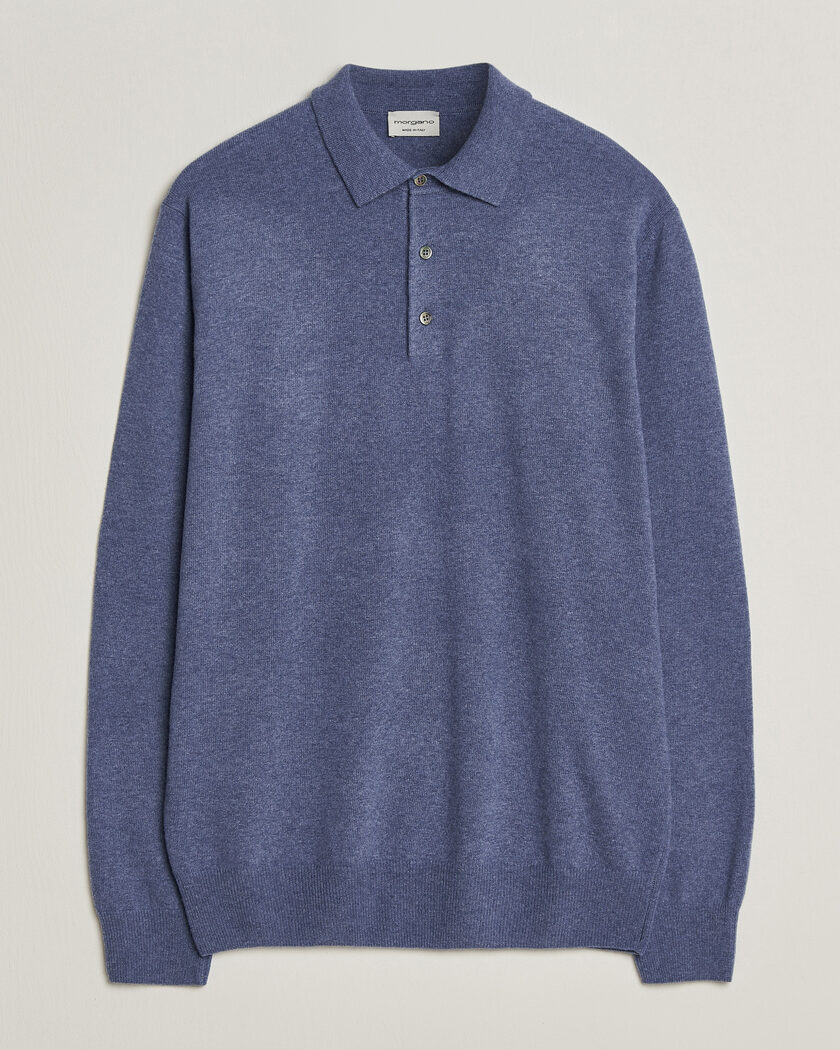 Morgano Wool/Cashmere Polo Mid Blue – Blauw