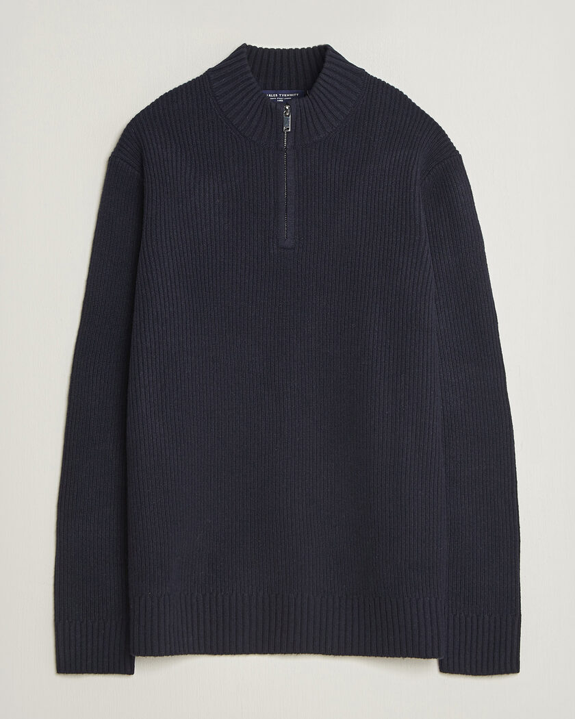 Charles Tyrwhitt Chunky Merino Zip Neck Navy – Blauw