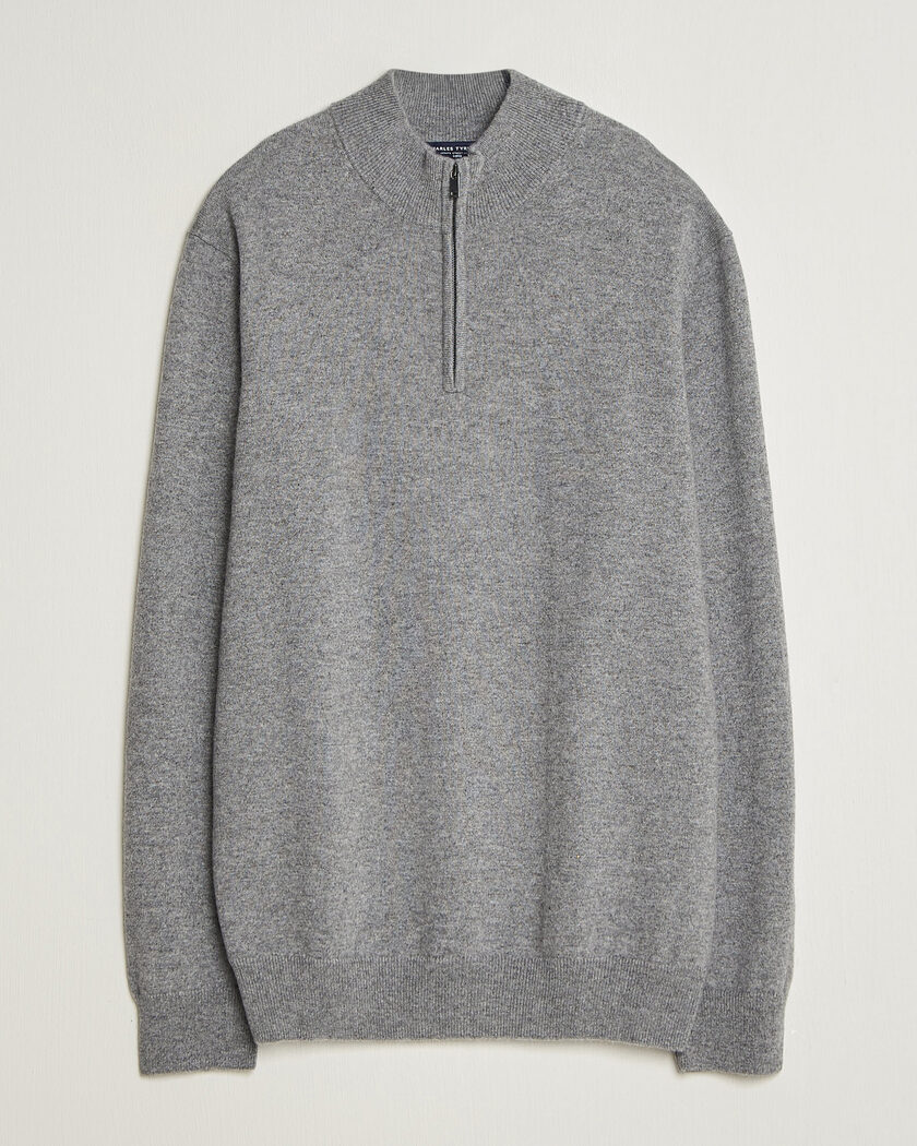 Charles Tyrwhitt Pure Cashmere Zip Neck Jumper Grey – Grijs