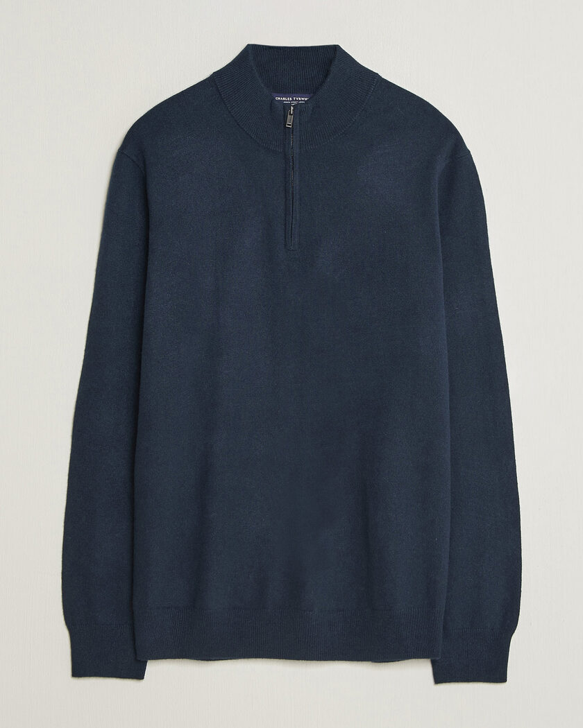 Charles Tyrwhitt Pure Cashmere Zip Neck Jumper Navy – Blauw